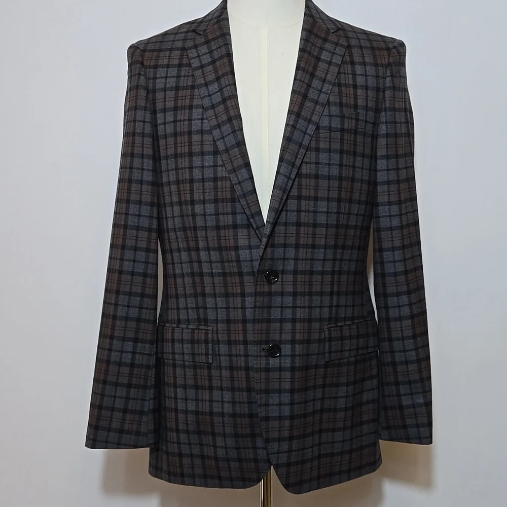 J. Crew Mens Ludlow Windowpane Slim Fit Wool Blazer‎ Jacket Size 38R Plaid